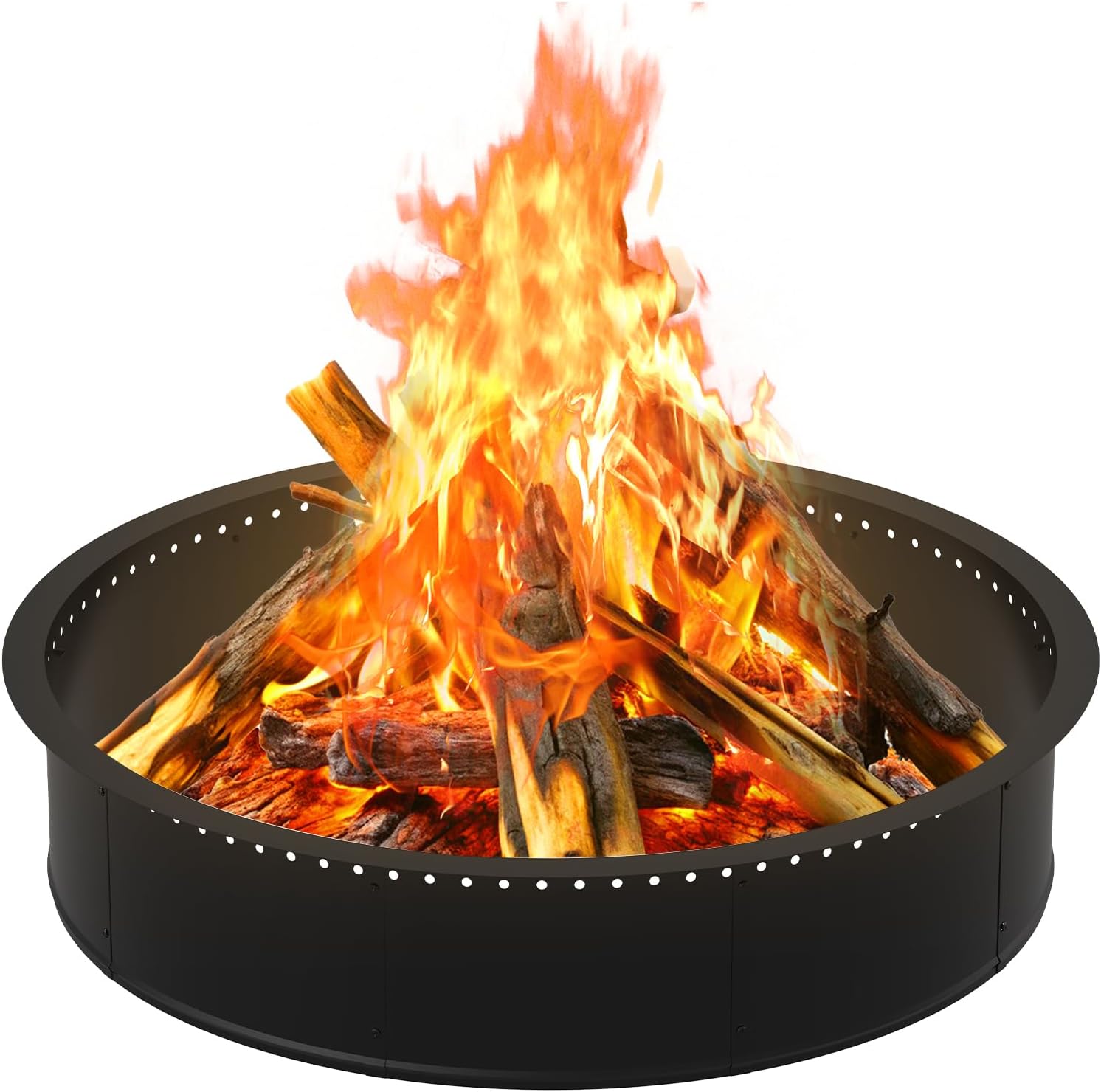 OUSHENG Smokeless Fire Pit Ring Outdoor, 45 Inch Outer 42 Inch Inner Round Wood Burning Firepit Accessories, DIY Metal Steel Liner Insert for Bonfire Outside Camping Above or In Ground