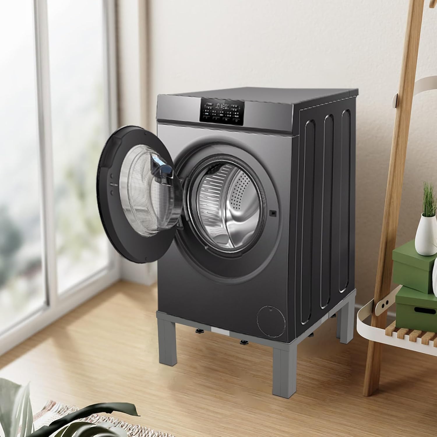 1200LB Heavy-Duty Stainless Steel Laundry Pedestal | Universal Riser for Front Load Washer & Dryer | Anti-Vibration Design, Tool-Free Install(Grey)