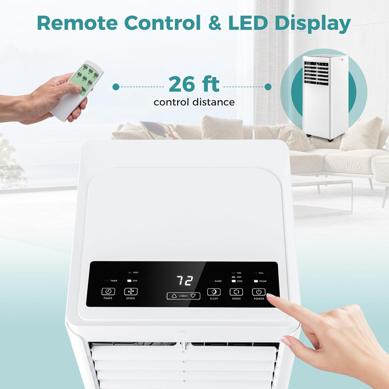 8000 BTU Portable Air Conditioner -SIMOE Portable AC Unit with Fan, cooling, Dehumidifier & Sleep Modes, cools up to 250 Sq.Ft, Air Conditioner Portable with 24H Timer & Remote Control