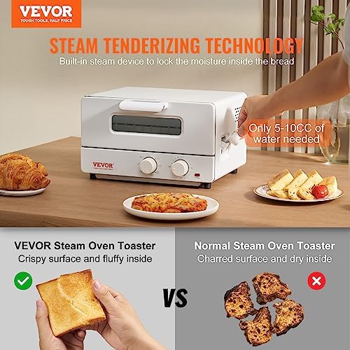VEVOR 5-IN-1 Steam Oven Toaster, 12L Convection Oven, 1300W Steam Toaster Oven Countertop Combo with Grill, Pizza Pan, Gloves, 2 Slices Toast, 6-inch Pizza, Home and Commercial Use