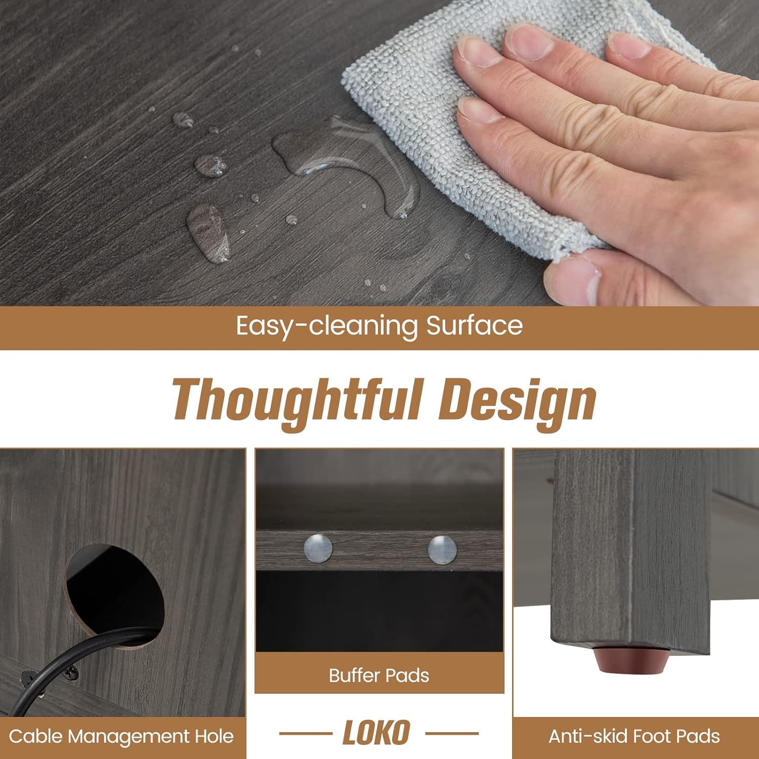 LOKO Kitchen Pantry Storage Cabinet, Farmhouse Buffet Hutch with Stemware Rack, Microwave Countertop & Tempered Glass Doors, 67.5