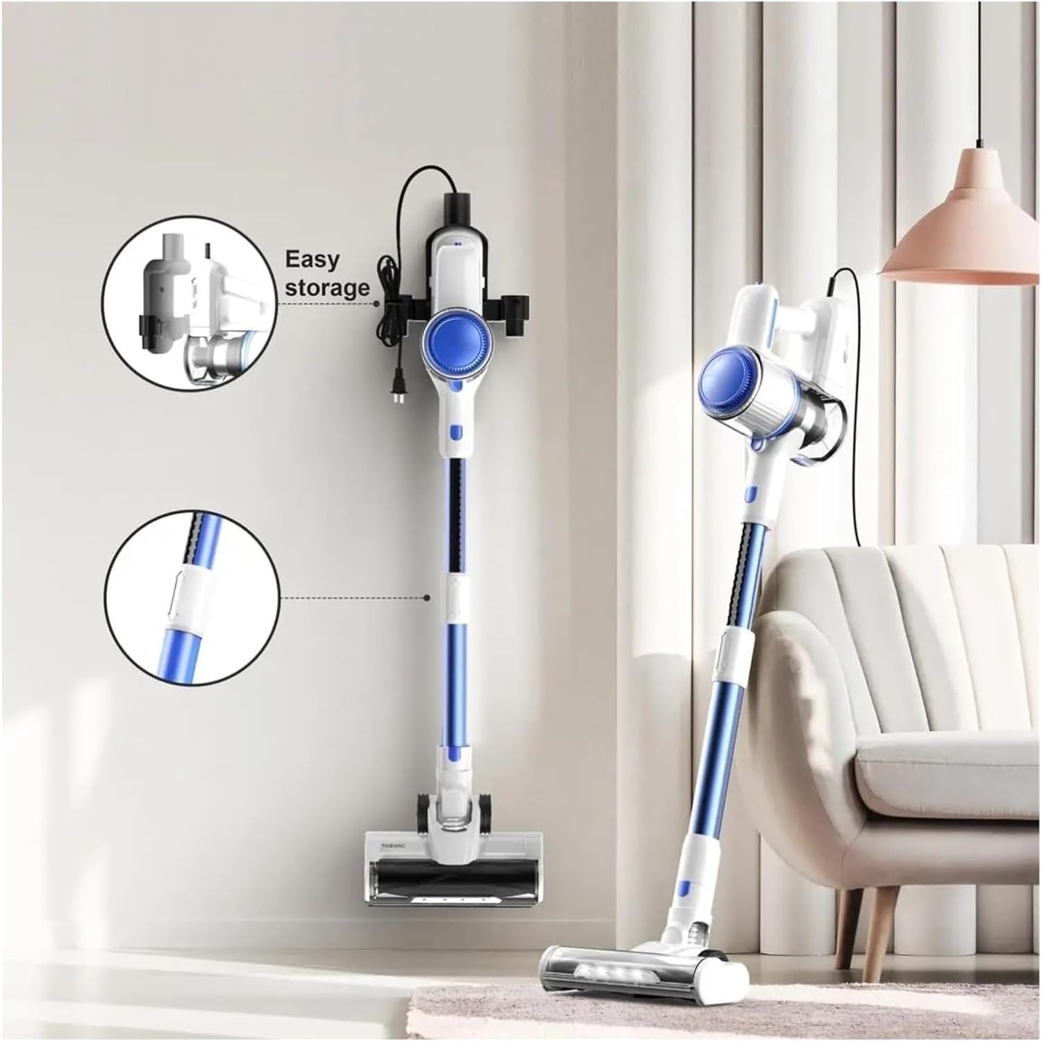 Corded Stick Vacuum 26Kpa 600W Powerful Suction Vacuum Cleaner with LED Floor Head Compatible with TASVAC I7(Black)