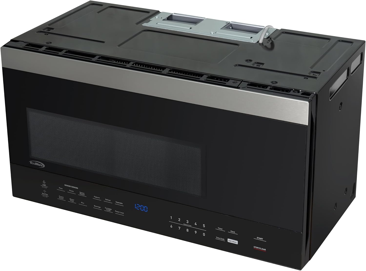 KoolMore 30-inch 1.6 cu. ft. Over the Range Microwave Oven with Sensor Cooking, 1,000 Watts and 300 CFM in Stainless-Steel and Black, UL Listed