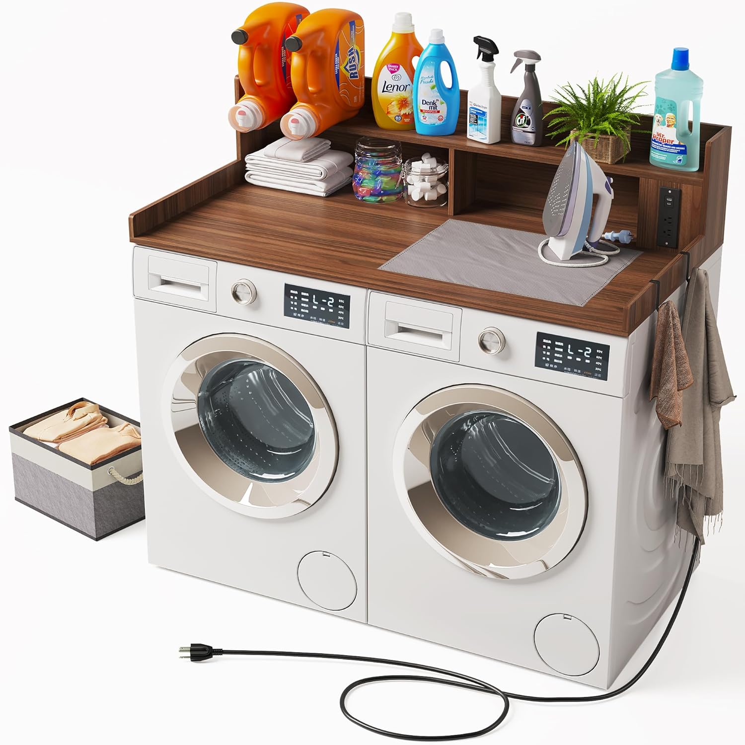 Upgraded 2-Tier Washer and Dryer Countertop with Power Outlet,54