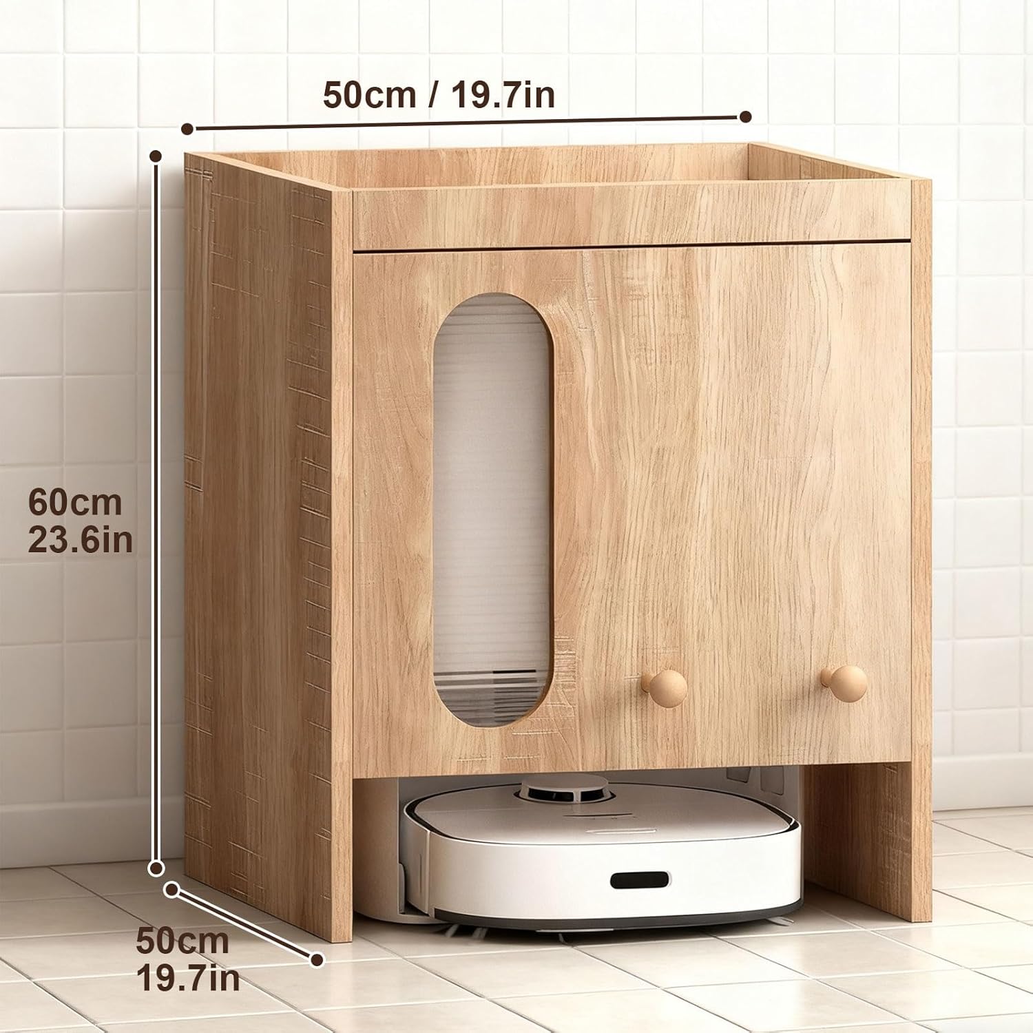 Robot Vacuum Storage Rack Wooden Bedside Table Modern Side Table Storage Cabinet Pull-Out Top Panels Accent Side Tables For Bedroom Living Room Dorm Room Hallway Multi Scenario Use(Natural)