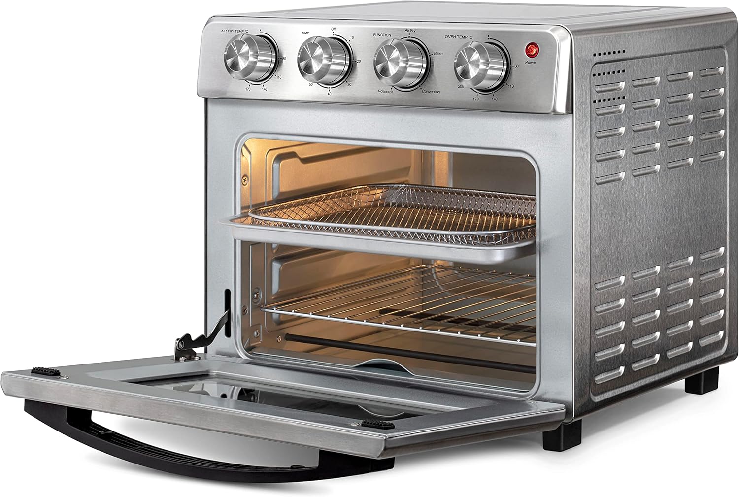Air Fryer Toaster Smart Oven, 4-in-1 Kitchen Countertop Convection, 27-Quarts XL, 100°-500°F Temperature Controls, Top and Bottom Heater, Adjustments Brushed Stainless Steel Look