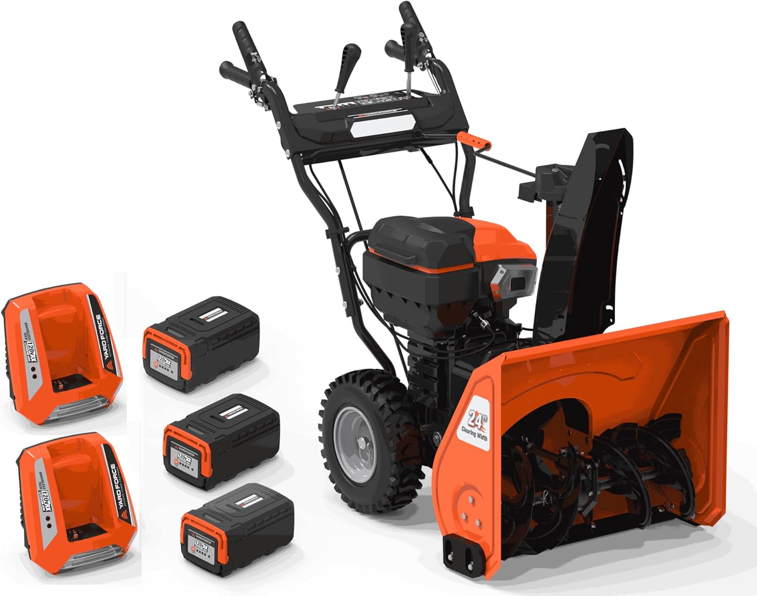 Yard Force YF120VRX24-SB 24-inch Dual Stage 120Volt Lithium-Ion Snow Blower with (3) 2.5Ah Batteries and (2) Fast Chargers