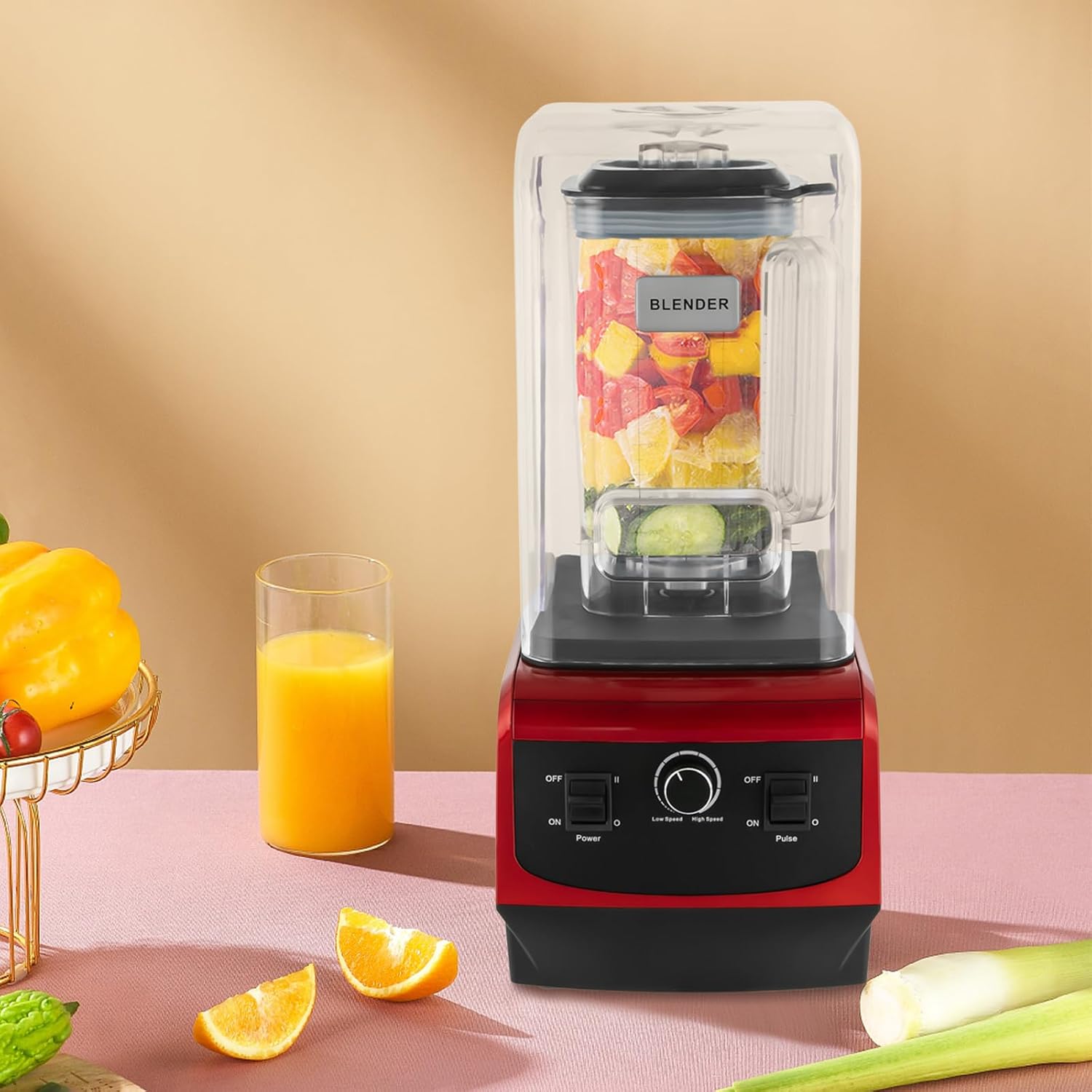 2.2L Portable Smoothie Blender Mechanical Smoothie Maker Electric Smoothie Making Machine Juice Milk Shake Smoothie Maker Machine w/Container & Food Pusher, 110V
