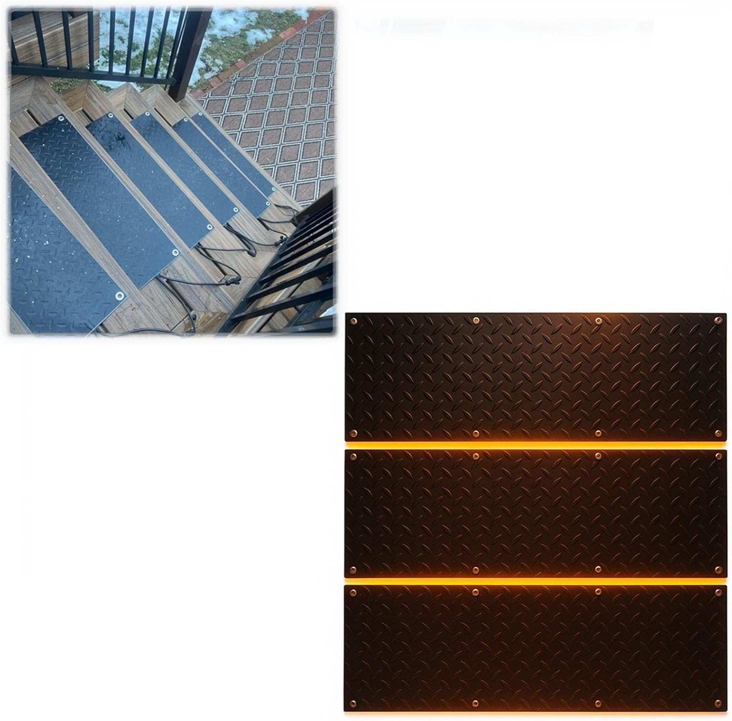 Heated Snow Melting Walkway Mats 1/2/3/4/5Pcs Electric Winter Snow Ice Melting Pad, 2 in/h Speed Rubber Waterproof Heating Entrance Mat for Outdoor Steps Driveway Stairs(5 Pcs,10x48in)