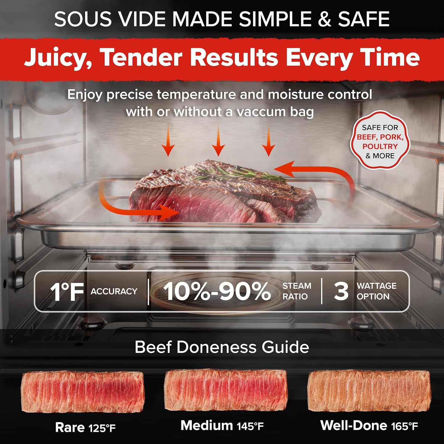 Nuwave PFAS-Free Steam Oven & Air Fryer, All-in-One Convection Cooker with Precision Steam Control, Toast, Air Fry, Sous Vide, Steam & More, Juicier Meats, 120 Presets, 50–450°F, Stainless Steel