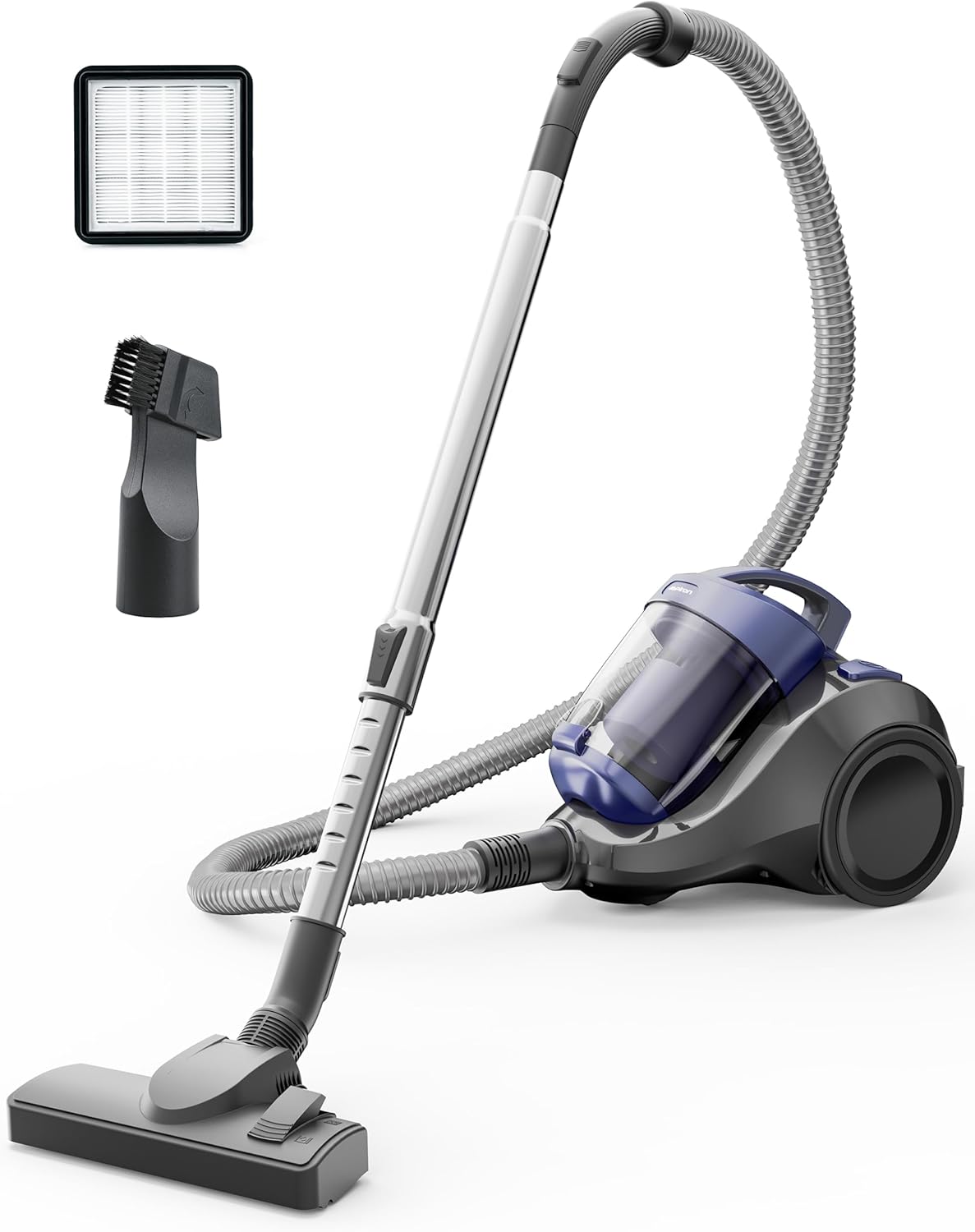 Aspiron Canister Vacuum Cleaner, 1500W/28KPA Bagless Vacuum Cleaner, Anti-Allergen HEPA Filter, 2.5QT Dust Cup, 2-in-1 Crevice Tool, Low Noise, Corded Vacuum for Hard Floors,Crack,Tiles