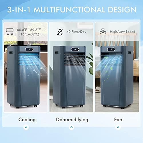 LDAILY Portable Air Conditioner, 8000 BTU for Rooms up to 230 sq.ft, 3-in-1 Evaporative Air Cooler w/Dehumidifying Fan & Remote Control, Sleep Mode, Window Kit, 24H Timer & LED Display, Dark Blue