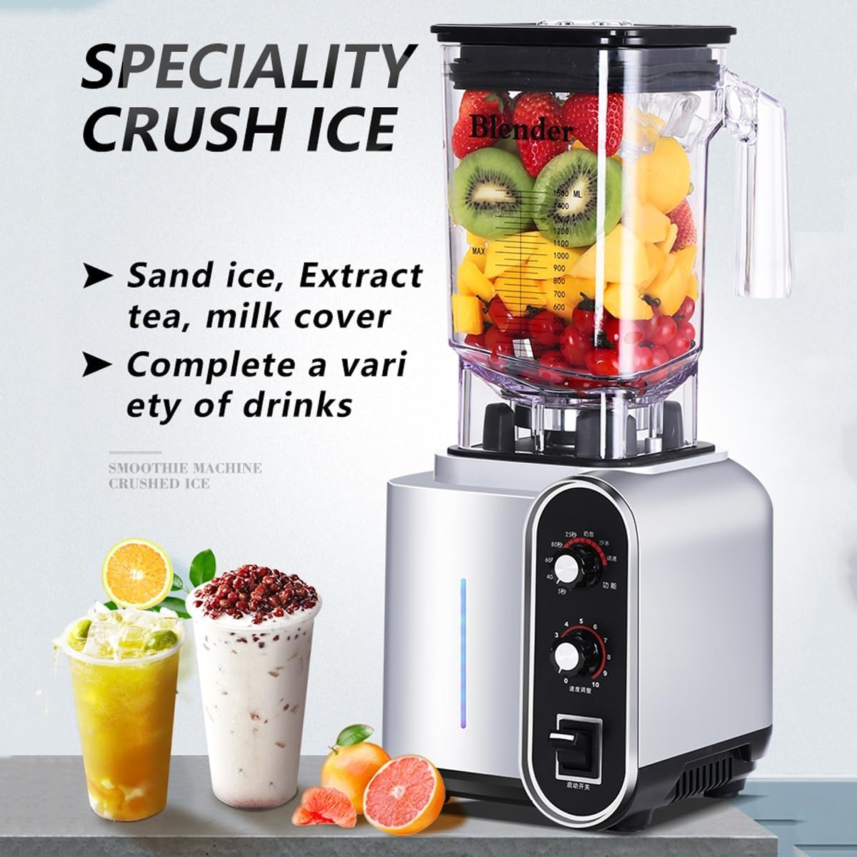 Smoothie Blender,2200W Multifunction Commercial Quiet Blender with Tea cup/milk cover cup/smoothie cup,1.5LProfessional Countertop Blender,Household Quiet Blender,for Puree, Crush Ice, Smoothies(Gray)