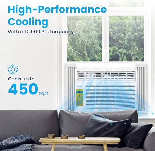 Senville 10,000 BTU Window Air Conditioner, Cools Up to 450 Sq. Ft., Easy to Use, Washable Filter