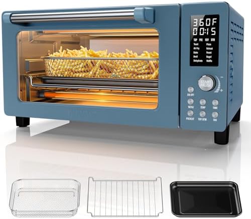 Nuwave Bravo Pro Convection Air Fryer Toaster Oven Combo, 2025 New and Improved, 10-in-1, 50°-450°F Temp Controls, Quick & Even Crisp Technology, 21Qt Capacity, Cozy Blue, PFAS Free