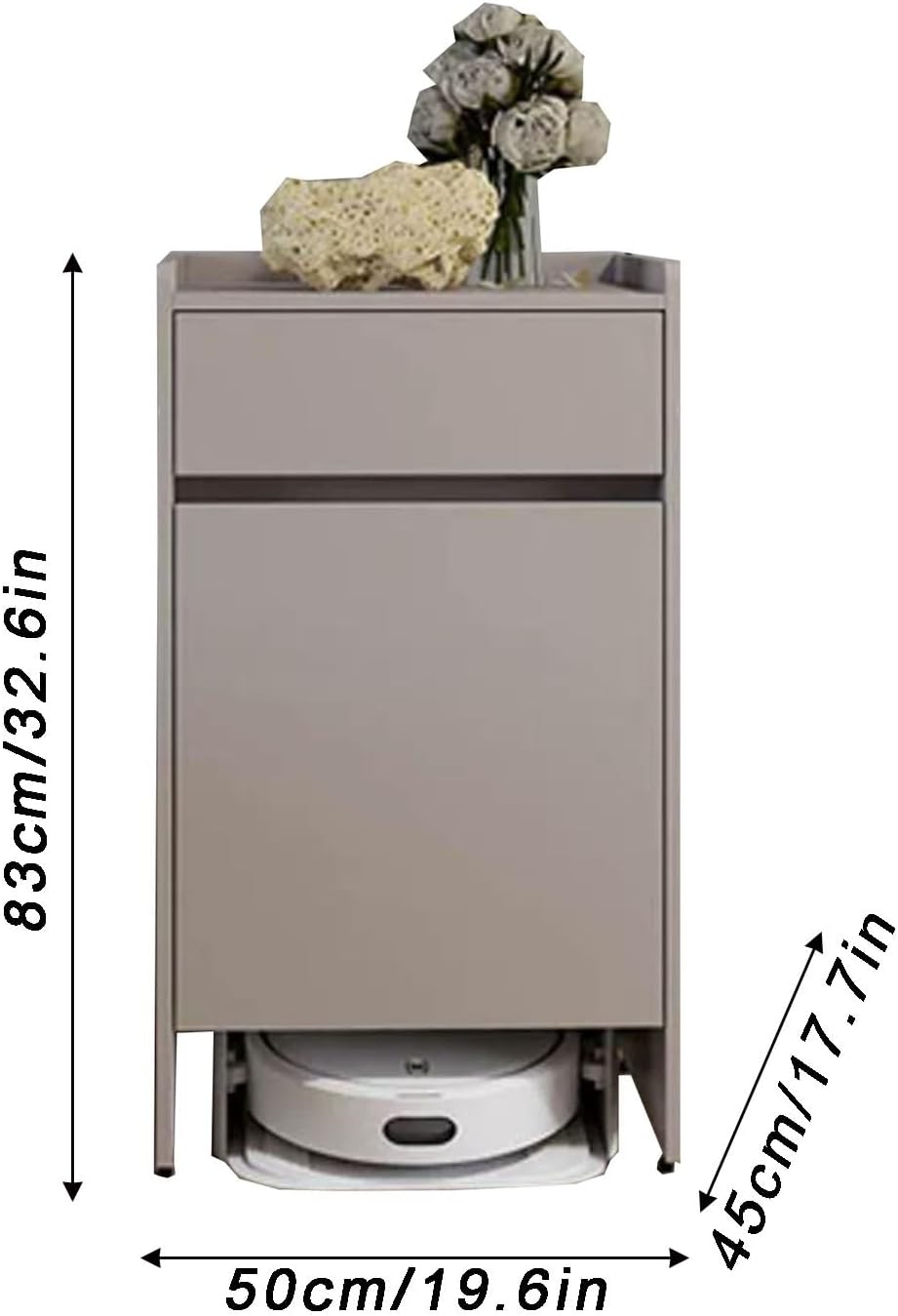 Robot Vacuum Cabinet with Doors & Drawers, Mobile Hidden Storage Cabinet with Wheels, Narrow Corner Wooden Stand for Living Room, Dining Room, Kitchen, Home Office(Champagne)