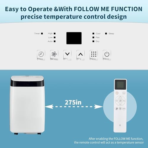 10000 BTU Portable Air Conditioners with Remote Control, 3-in-1 Free Standing Cooling AC Unit with Fan & Dehumidifier Cools Up to 700 Sq for Large Room, Campervan