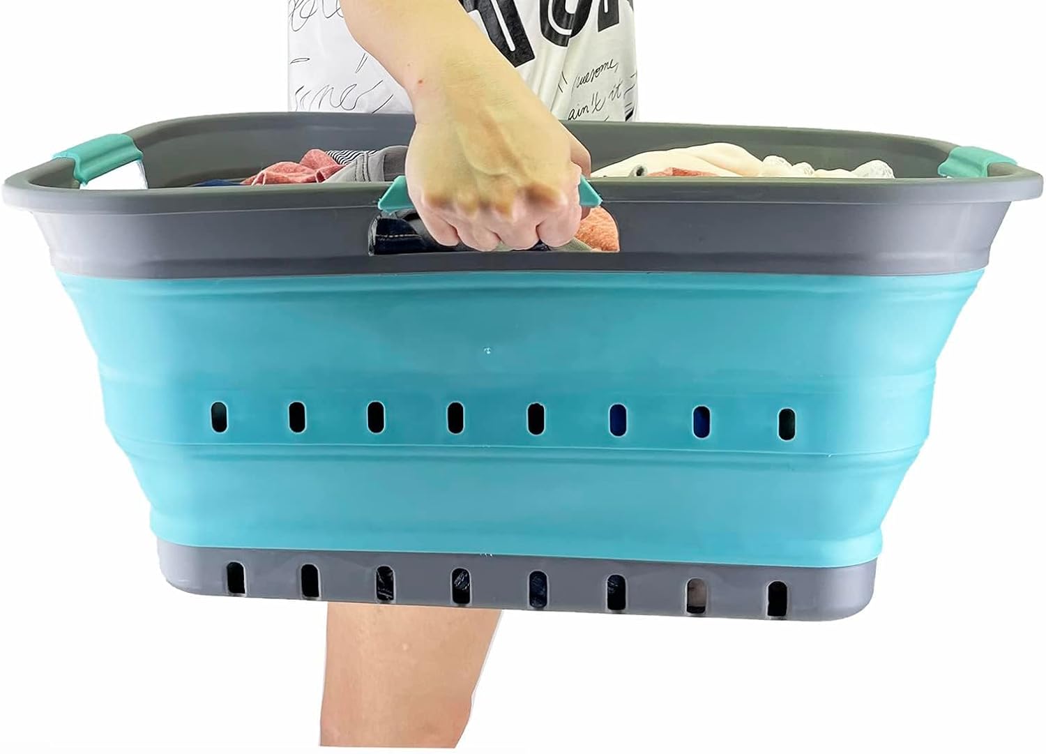 SAMMART 42L (11 gallon) Collapsible Plastic Laundry Basket - Foldable Pop Up Storage Container/Organizer - Portable Basket - Space Saving Hamper/Basket