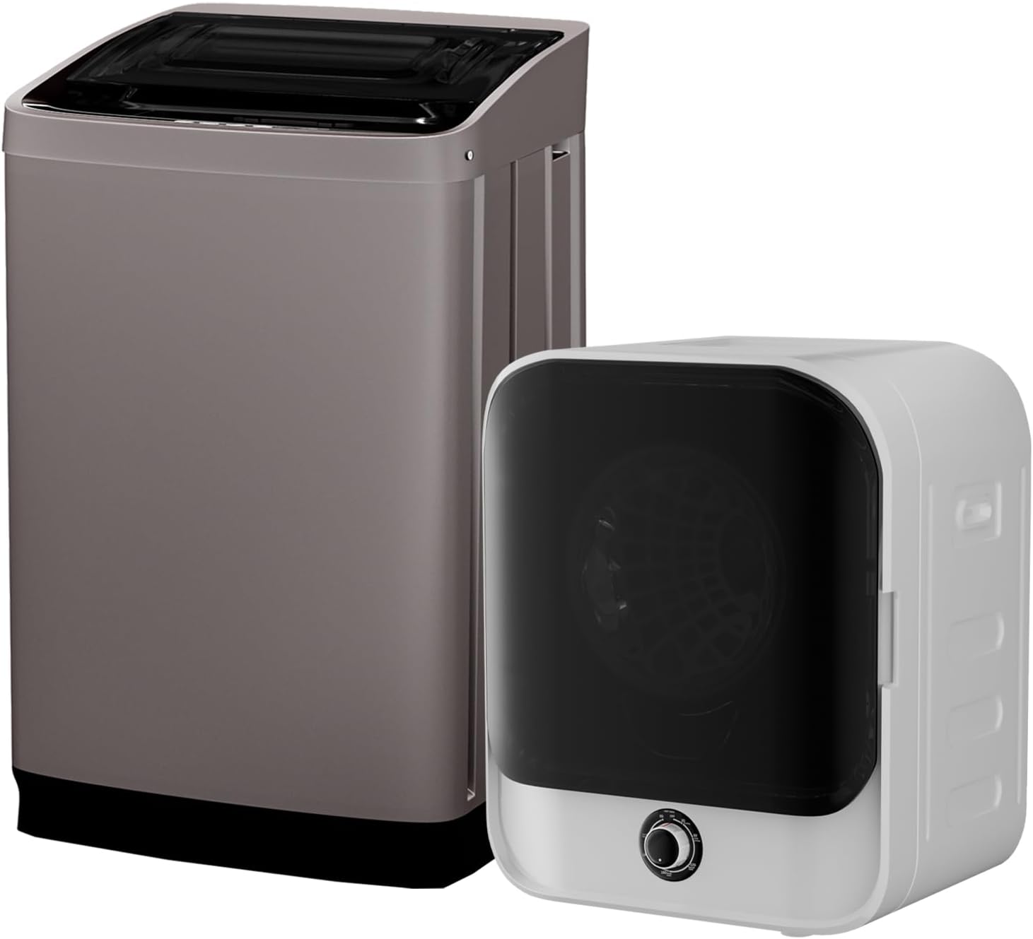 TABU Washer and Dryer Combo, Compact 2.6 Cu.Ft Dryer with Stainless Steel Inner Tub & Compact 18LBS Full-Automatic Washing Machine with 10 Washing Programs, Brown&White