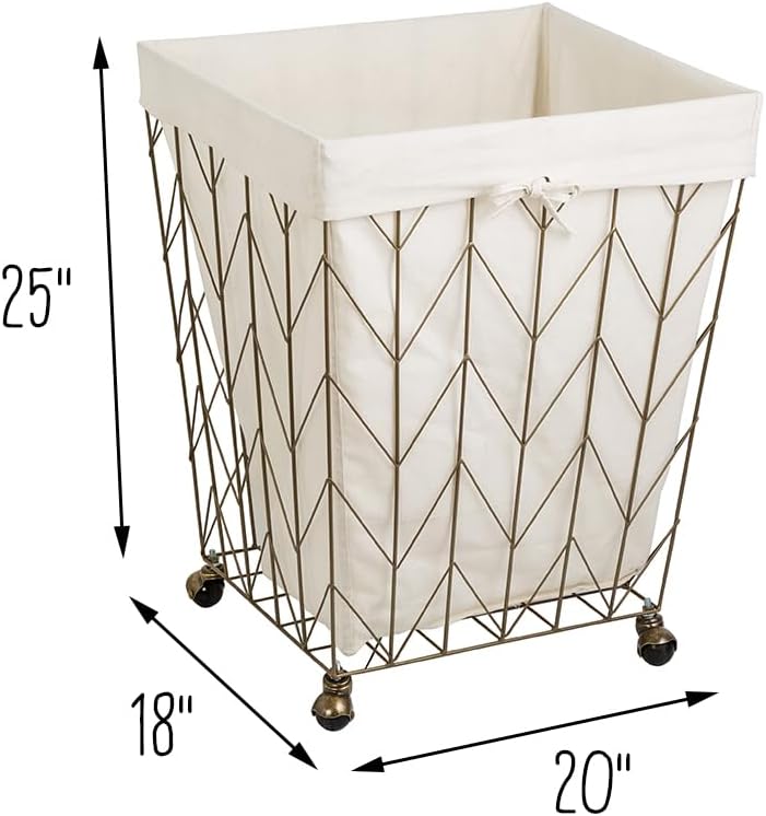 Coastal Collection Wire Laundry Hamper w/Canvas Liner & Wheels, Bronze