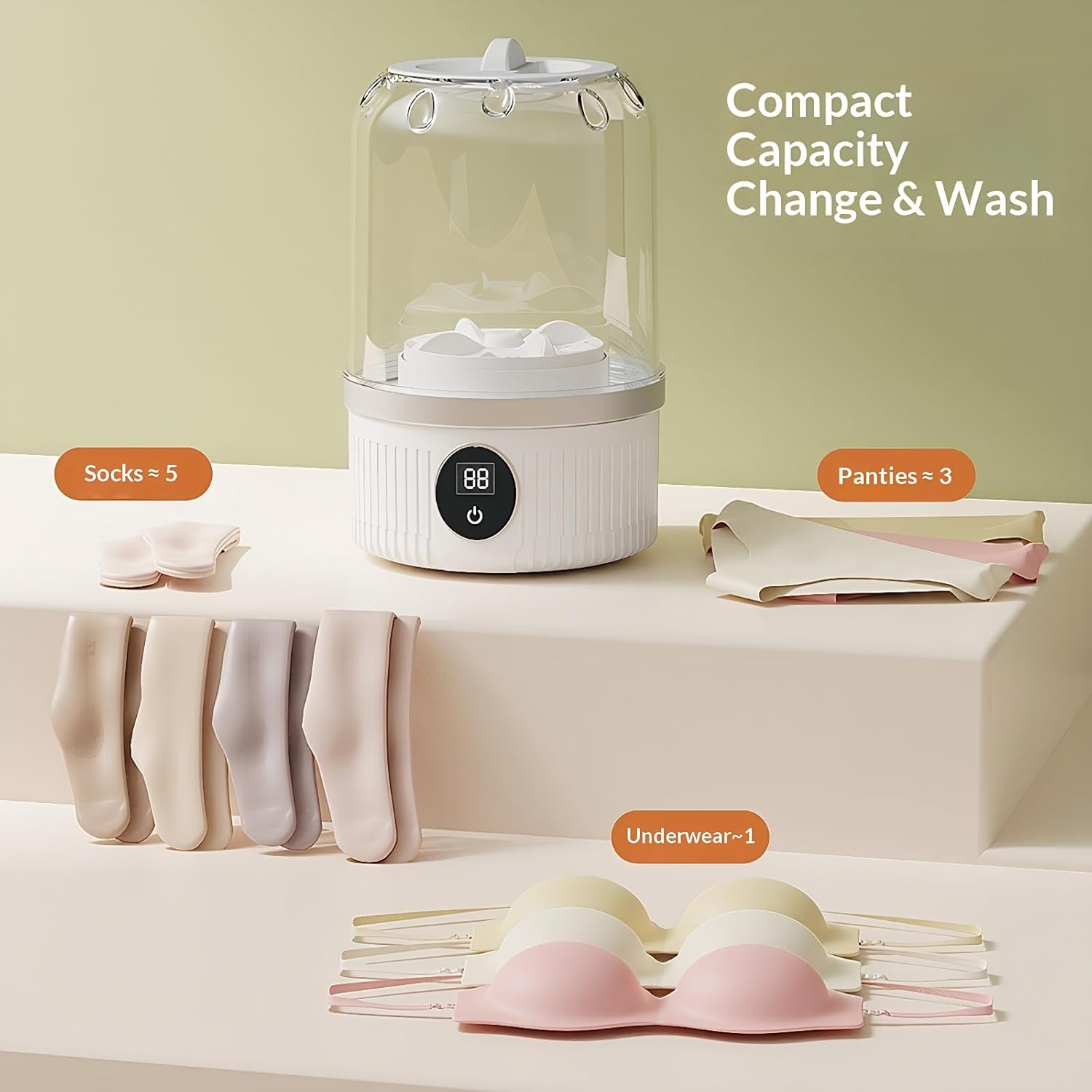 Mini Lavadora, Portable Mini Washing Machine, 3000mAh Rechargeable Wireless, Portable Small Wireless Washing Machine for Home Use, for Underwear, Small Loads, Baby Clothes (White)