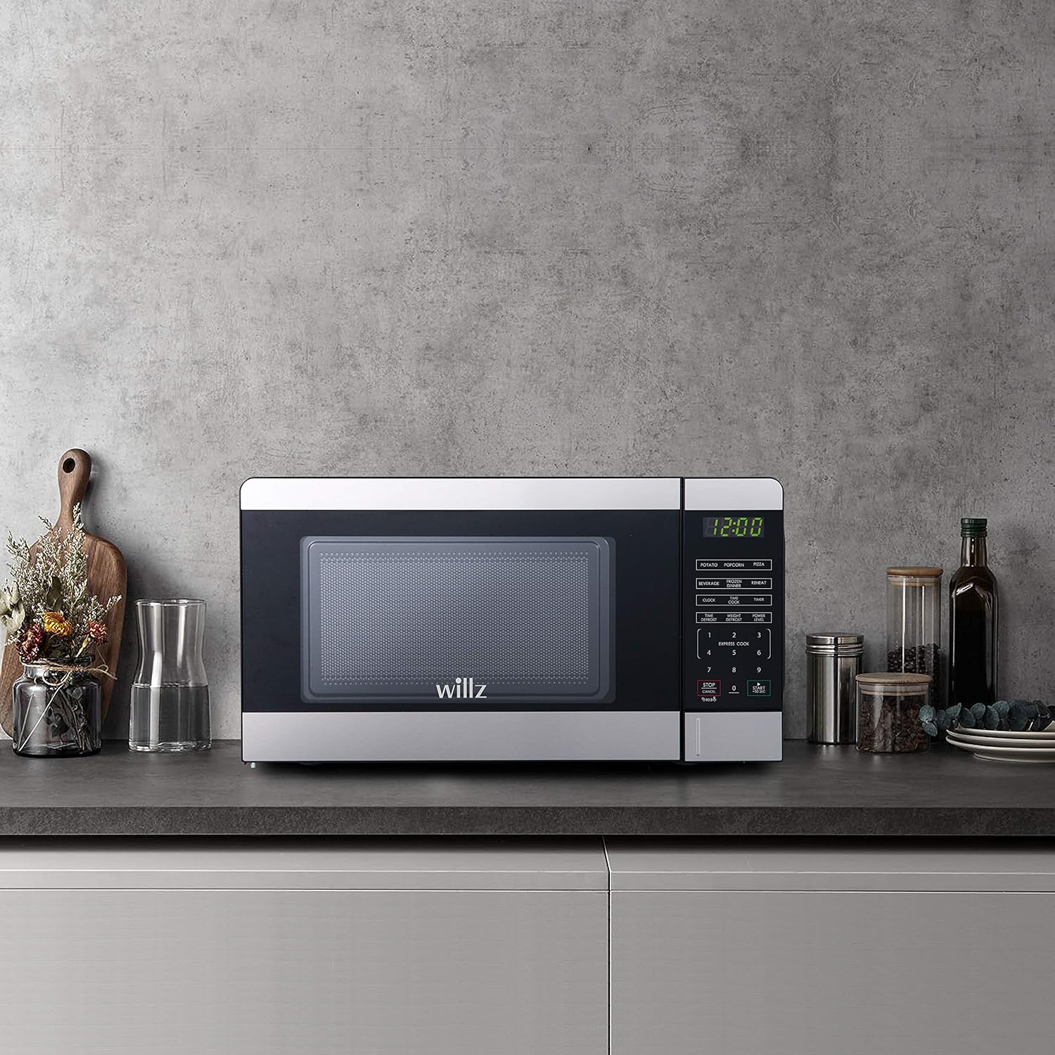 Willz WLCMV207S2-07 Countertop Small Microwave Oven with 6 Preset Cooking Programs Interior Light LED Display, 0.7 Cu.Ft, Stainless Steel
