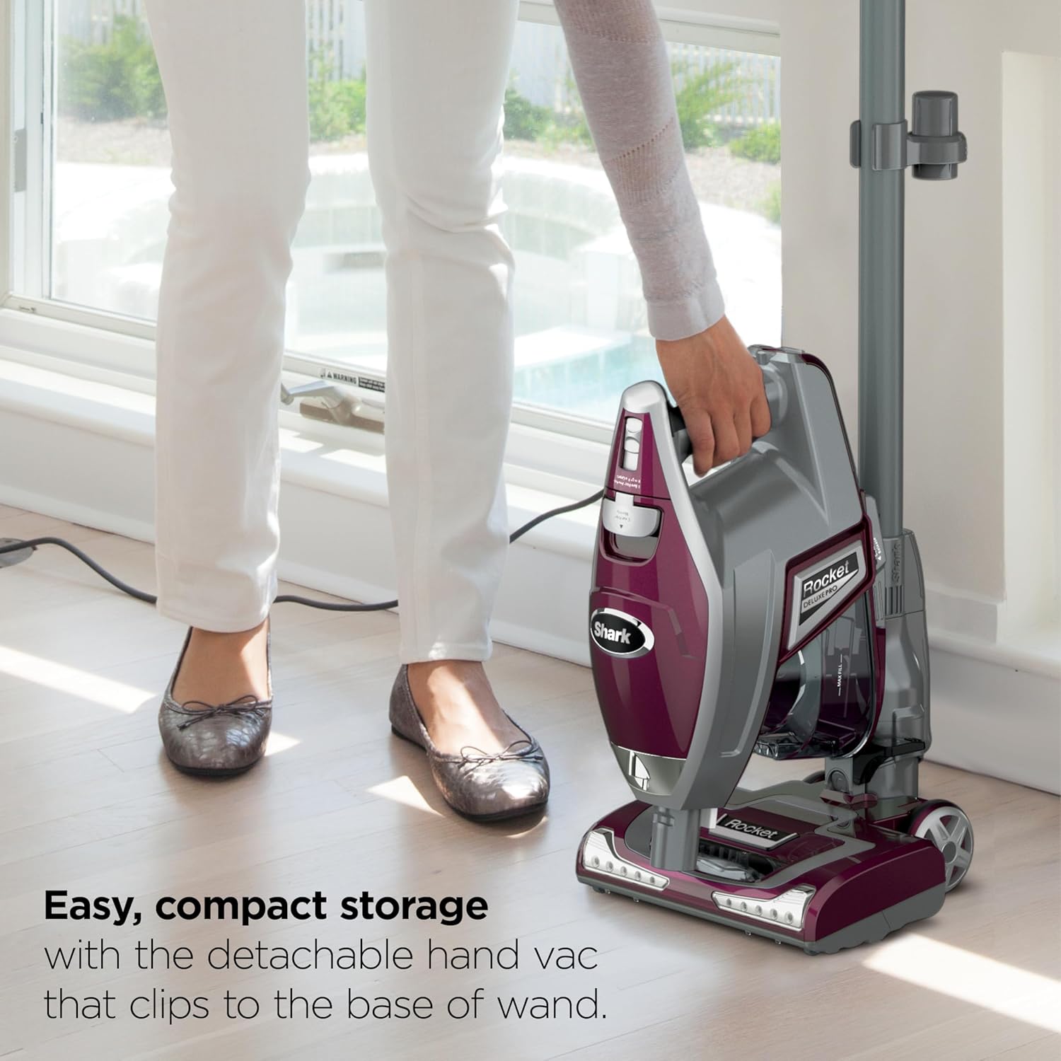 Shark HV322 Rocket Pet Plus Corded Stick Vacuum with LED Headlights, XL Dust Cup, Lightweight, Perfect for Pet Hair Pickup, Converts to a Hand Vacuum, with (2) Pet Attachments, Bordeaux/Silver