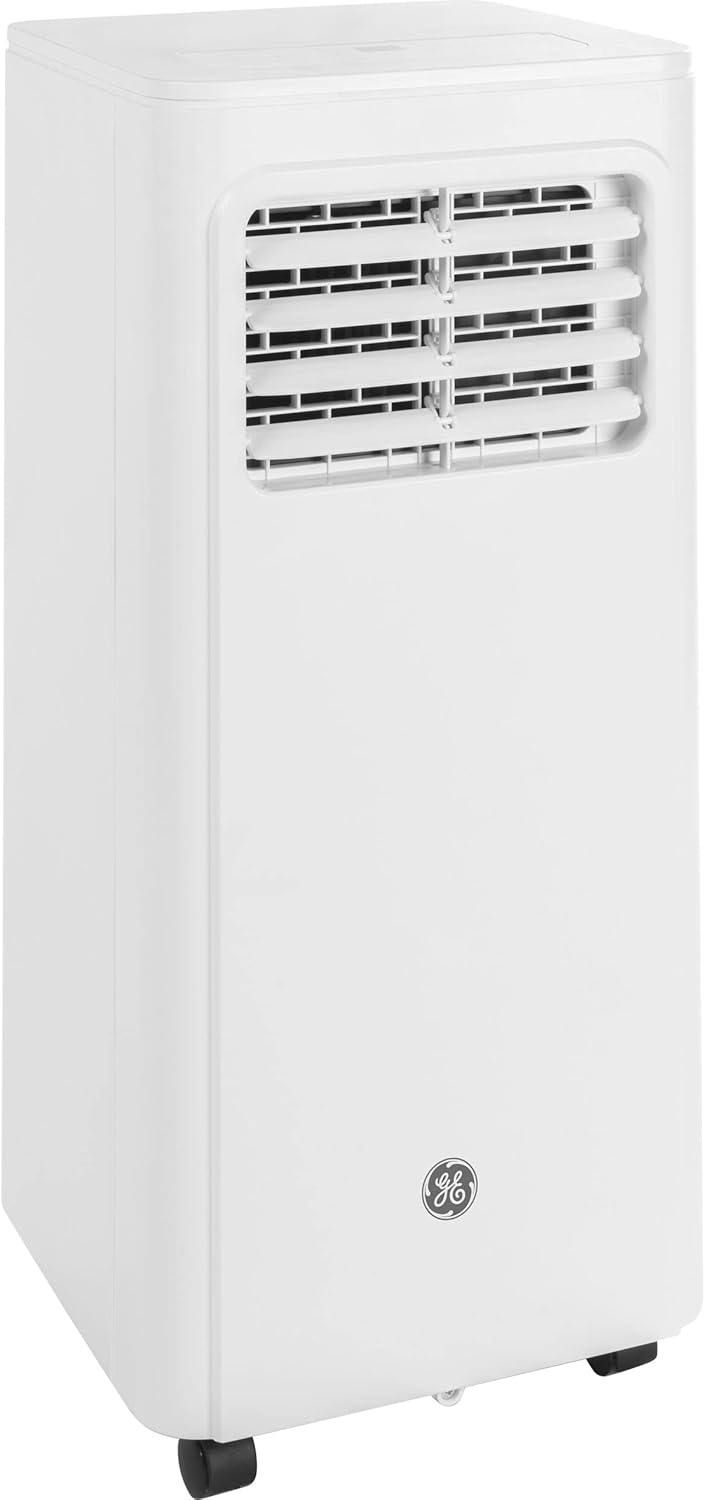 GE 9,000 BTU Portable Air Conditioner for Small Rooms up to 250 sq ft. (6,100 BTU SACC), 3-in-1 with Dehumidify, Fan and Auto Evaporation, Included Window Installation Kit