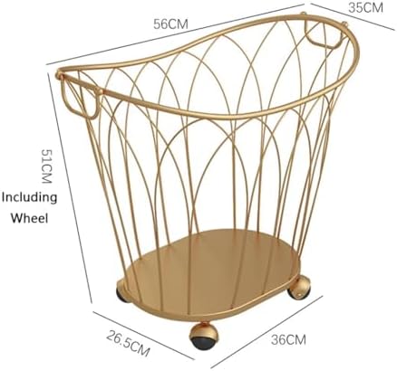 Rolling Laundry Basket, Blanket Metal Rolling Laundry Basket on Wheels Nordic Luxury Laundry Hamper Sturdy Iron Art Dirty Clothes Hamper w/Metal Handle Blanket Toy Organizer for Li