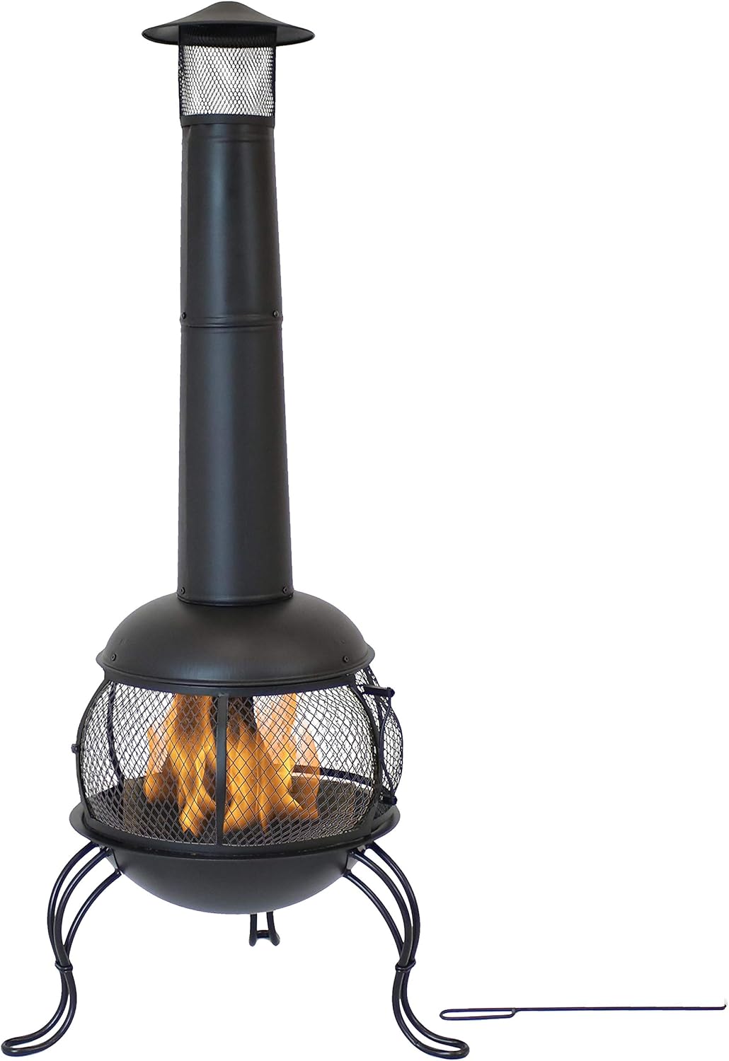 Sunnydaze 66-Inch Black Heavy-Duty Steel Wood-Burning Chiminea with Rain Cap - High-Temperature Paint Finish