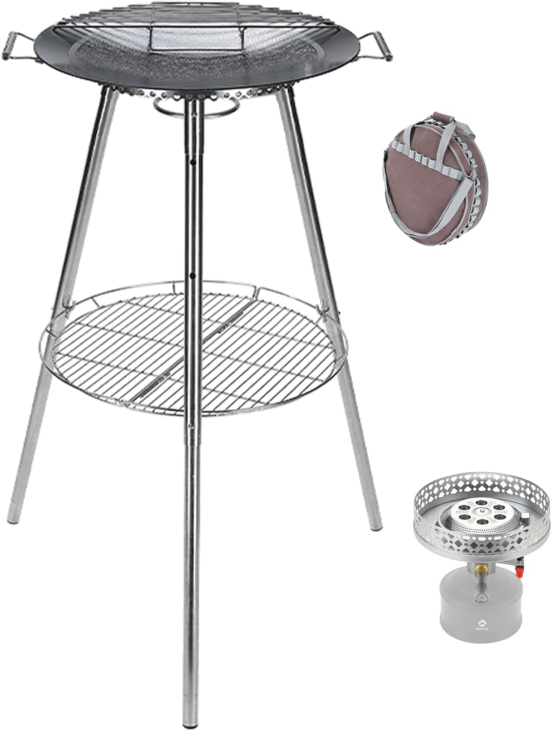 CAMPINGMOON 18 inches BBQ Griddle with EN417 Lindal valve Standard Canister Top Camping Gas Stove Burner Stand Rack Skottle Grill Cooking System Kit GR-901
