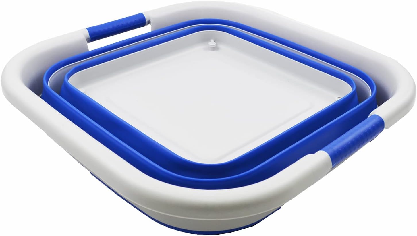 SAMMART 39L (10.3 Gallons) Collapsible Plastic Laundry Basket with Wheels-Foldable Pop Up Storage Container (1, Grey/Purplish Blue)