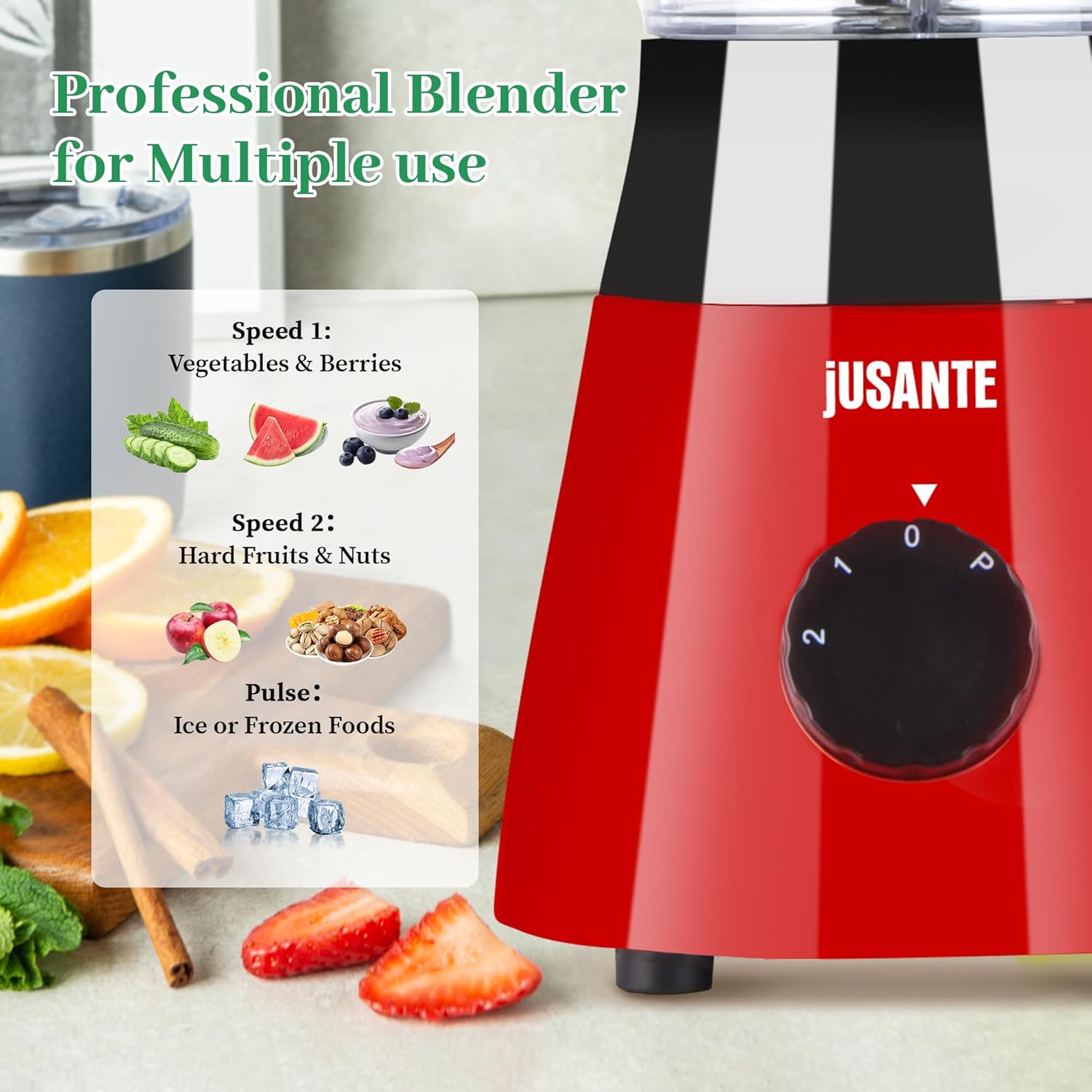 Kitchen Blender, 500W Countertop Blender with 52oz Plastic Jar for Smoothies Milkshake Desserts Nut Butter, Cocktails Sauces (Red)
