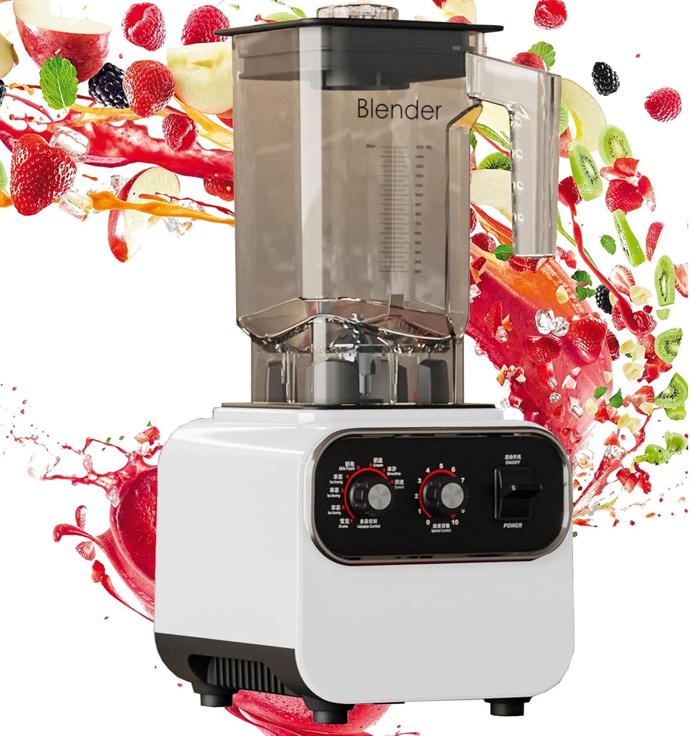 1600W Automatic Program Professional Commercial Blender Mixer Juicer Food Processor Ice Cream Smoothies (Color : White, Size : 110V)