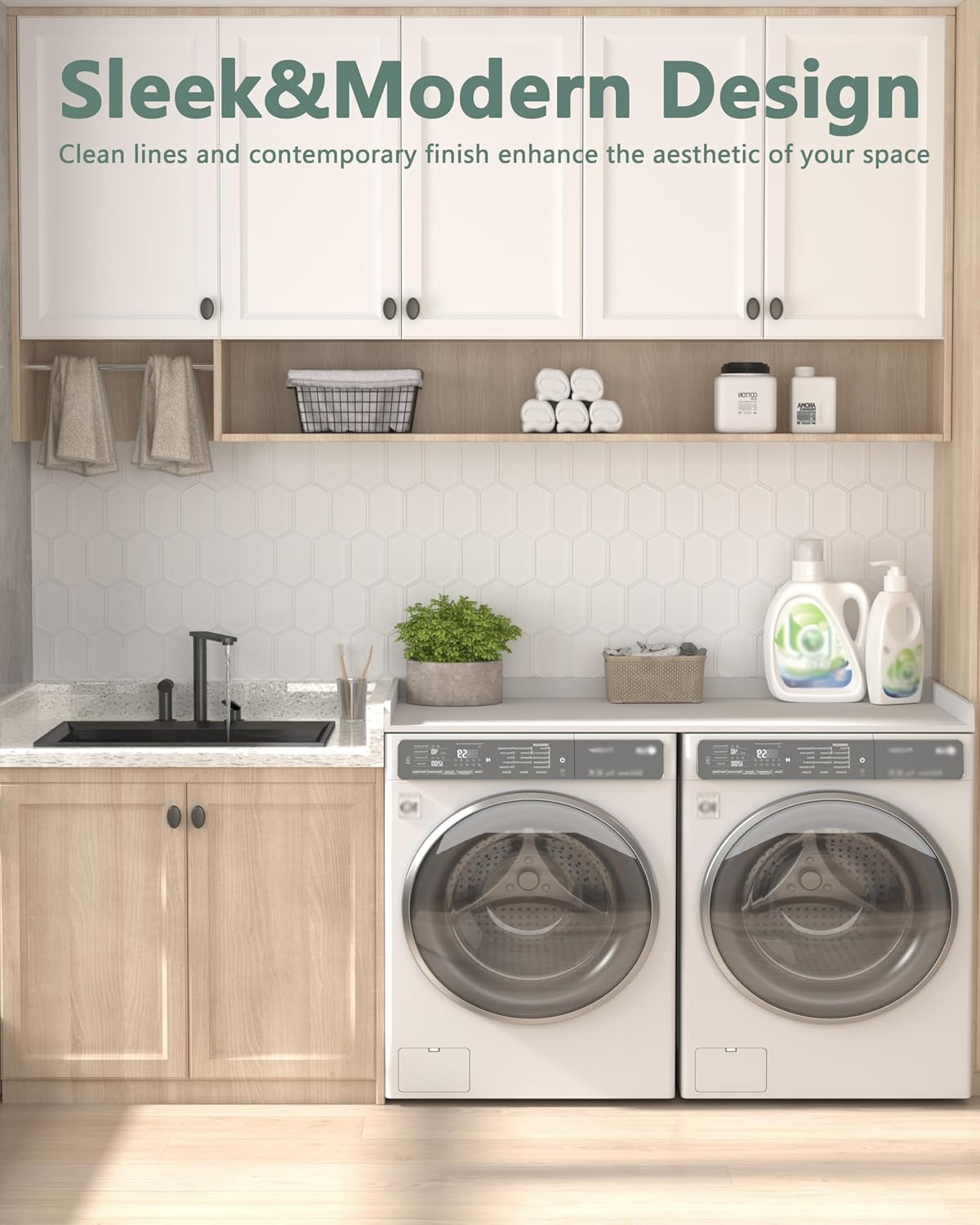 Piskyet Washer Dryer Countertop,Laundry Countertop with Edge Rails,27.5