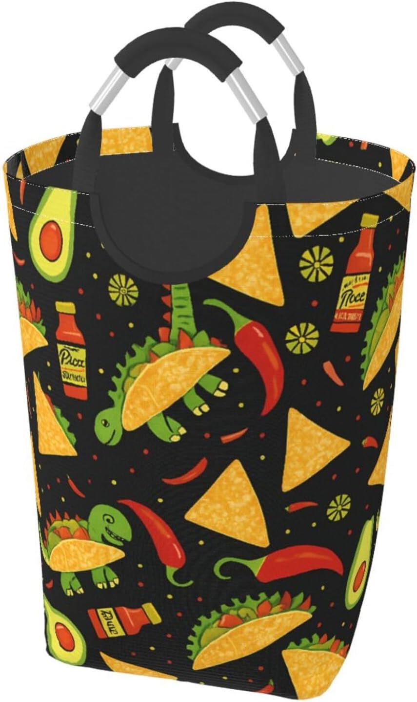 Taco Dinosaur, Avocado and Chili Square Dirty Clothes Storage Bag Clothing Basket With Handle