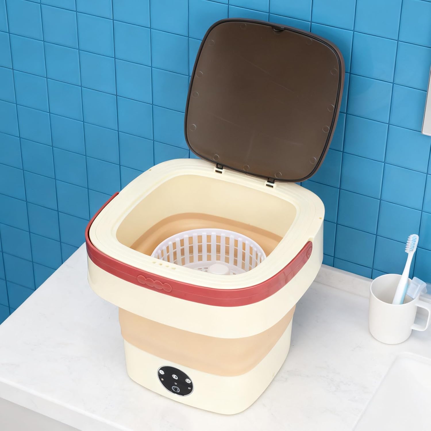 Asixxsix Portable Washing Machine, 8L Foldable Mini Washer with Spins Dryer and 3 Washing Modes, for Underwear Socks Baby Clothes, Ideal for Travel Camping Dorm Apartment (Khaki)