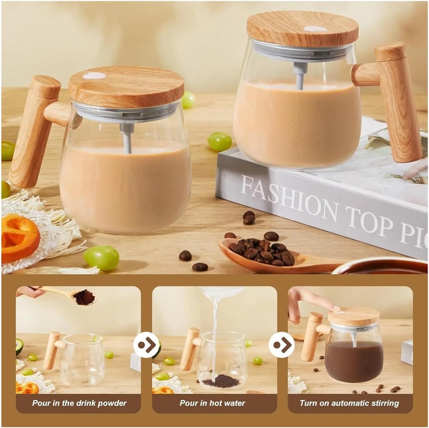 Self Stirring Coffee Mug, 400ML Self Stirring Mug Electric Speed Mixing Mug With Waterproof Automatic Mix Cup For Coffee Milk Protein Powder,Electric Stirring Cup(Gold)