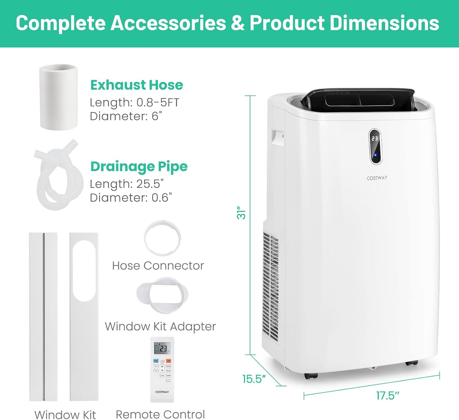 COSTWAY Portable Air Conditioner, 14000 BTU AC Unit with Cool, Fan, Heat & Dehumidifier, Alexa Voice-Enabled, with WiFi Smart App Control,Cools up to 700 Sq. Ft