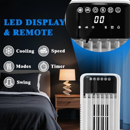 Portable Air Conditioner for Home Office Outdoor, Evaporative Swamp Cooler with 3Gal Water Tank, 120° Oscillation Cooling Fan with Remote 2 Modes 3 Speeds, 12H Timer & 4 Ice Packs