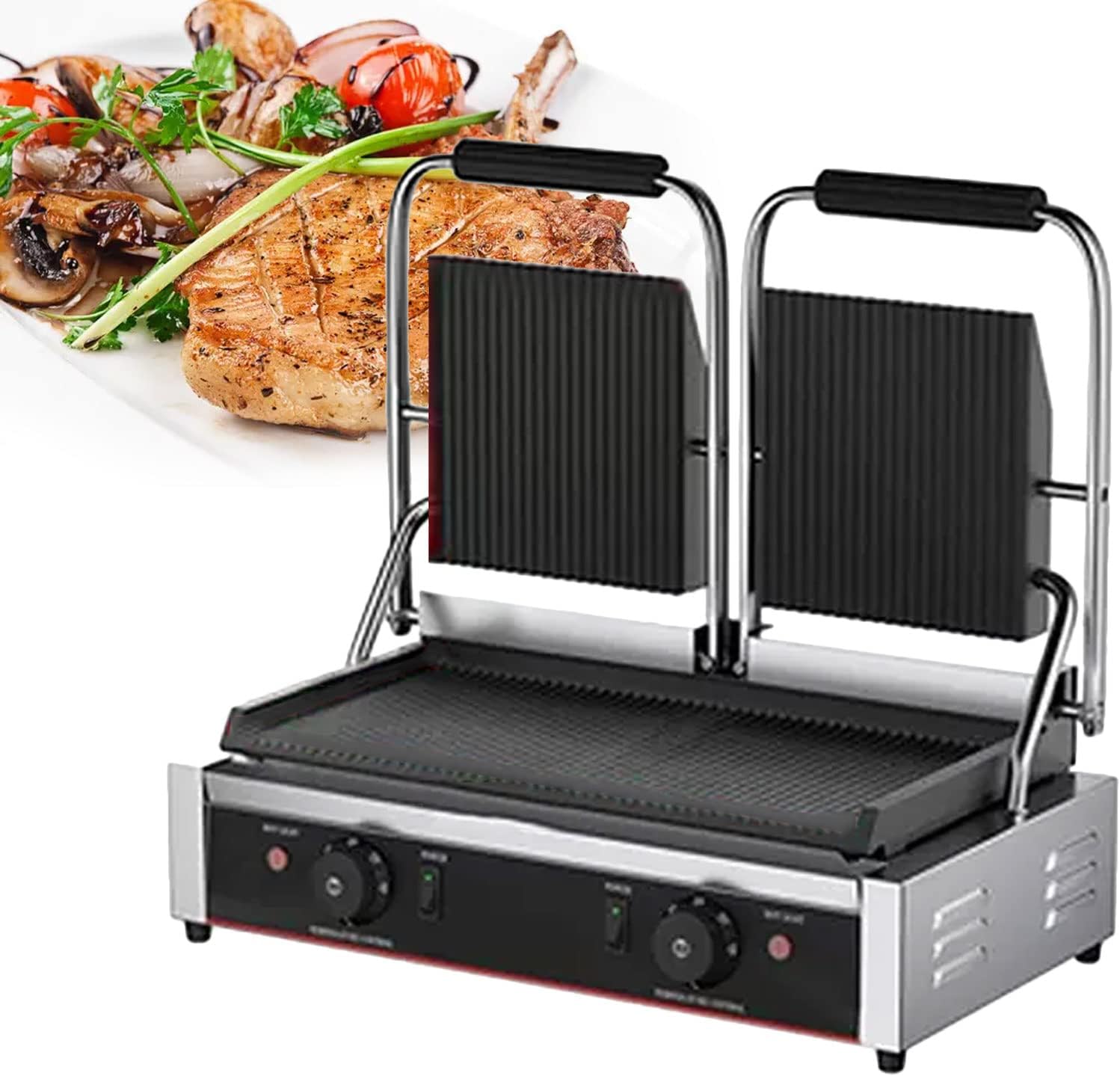 Electric Countertop Griddle Grill Stainless Steel Flat Griddle Hotplate Bbq Kitchen Grill Adjustable Temp Control Restaurant Grill for Camping Outdoor Tailgating Kitchen Home Barbecue,813