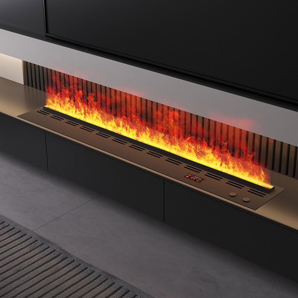 3D Water Vapor Fireplace with Humidifier Flame Villa TV Cabinet Fireplace Simulation Flame Humidifier Home Living Room TV Cabinet Embedded Fireplace(120cm)