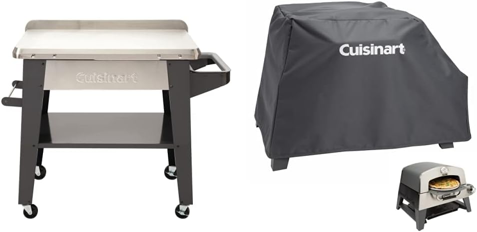Cuisinart Outdoor Stainless Steel Grill Accessories Bundle | CPT-194 Prep Table + CGC-103 Pizza Oven Cover