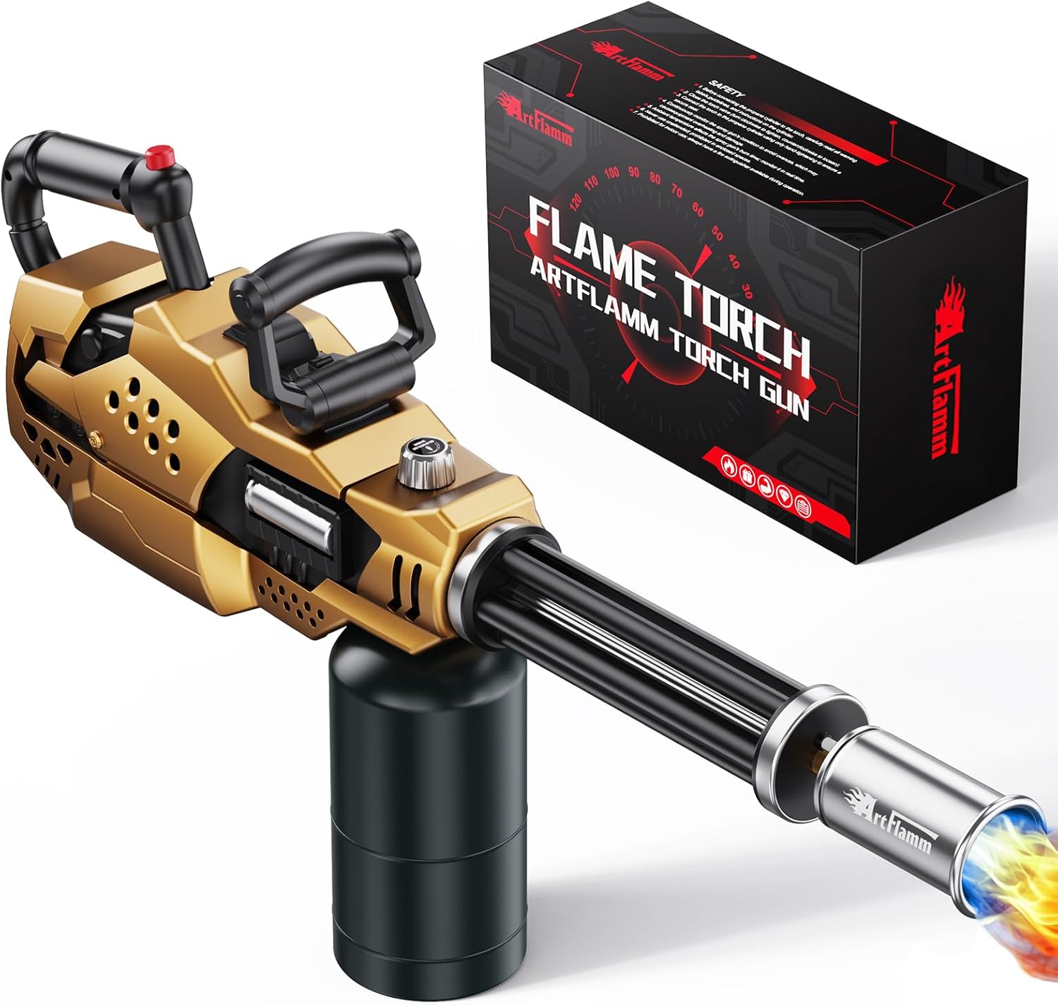 Powerful Propane Torch, Kitchen Blow Torch Gun with Adjustable Flame, Detachable Flamethrower Cooking Torch for Searing Steak, Camping, BBQ, Welding (Tank Not Included)