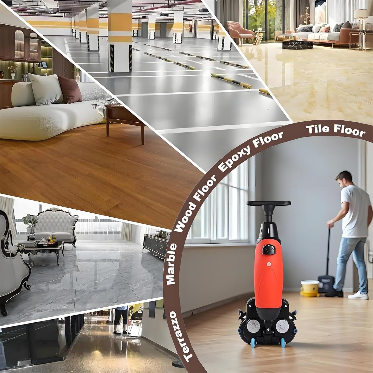 Multi-Functional Floor Buffer Polisher Machine, Commercial Washer, Dual Brush, Cordless Electric Cleaner, Efficient Cleaning For Home And Spaces(White)