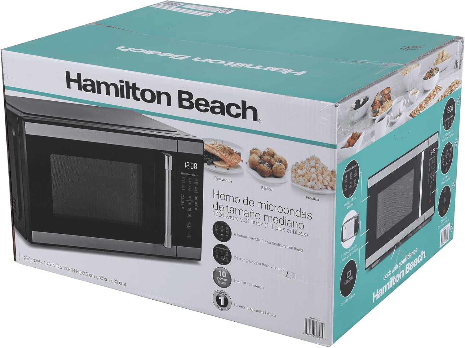Hamiltan Beach 1.1 Cu. Ft. Countertop Microwave Oven, Stainless Steel
