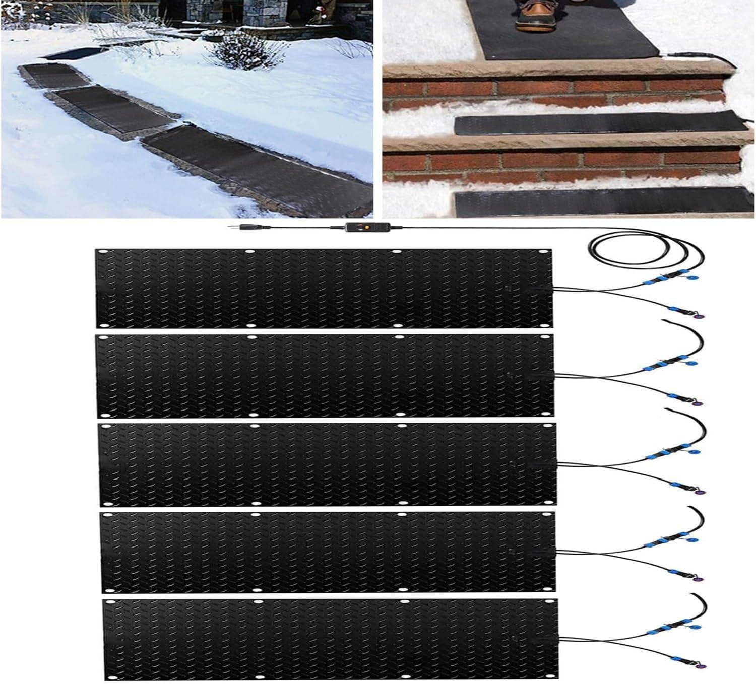 1/2/3/4/5Pcs Heated Snow Melting Mats for Entrances - Outdoor Stairs- 10inx30/35.4/48in Non-Slip Winter Removal and Ice Melt Products -Heating Entrance(5Pcs,10inx35.4in (25.4x90cm))