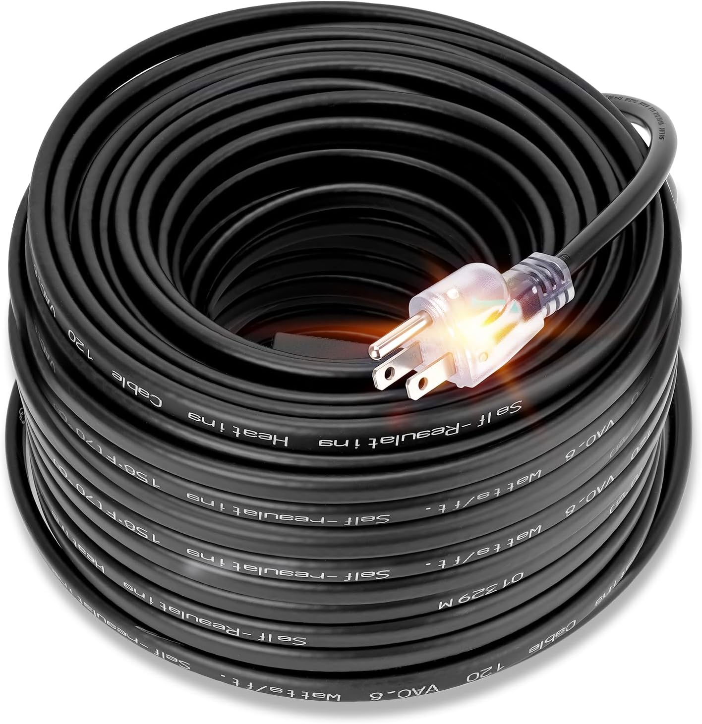 100FT Roof & Gutter Heat Cable, 8W/FT Heat Tape for Roof and Gutters with 45PCS Clips & Spacers, Self Regulating Ice Dam Heating Cable, Snow De-Icing Kit for Pipe Freeze Prevention, 120V, LED Plug