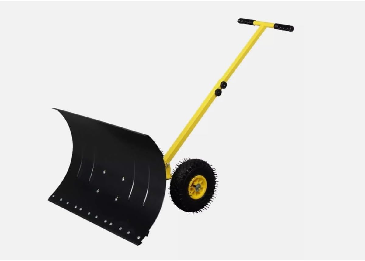 Snow Shovel with Wheels Heavy Duty Rolling Adjustable Snow Pusher Snow Removal