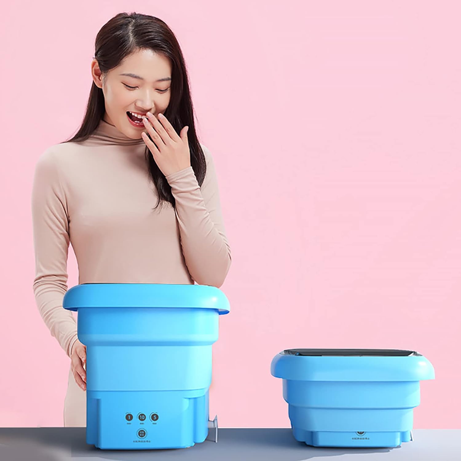 Portable Washing Machine, Mini Folding Bucket Washer with Drain Hose and Dewatering Drying Function for Socks/Underwear/Baby/Clothes for Apartment/Camping/RV/Traveling (110V 240V)(Blue)